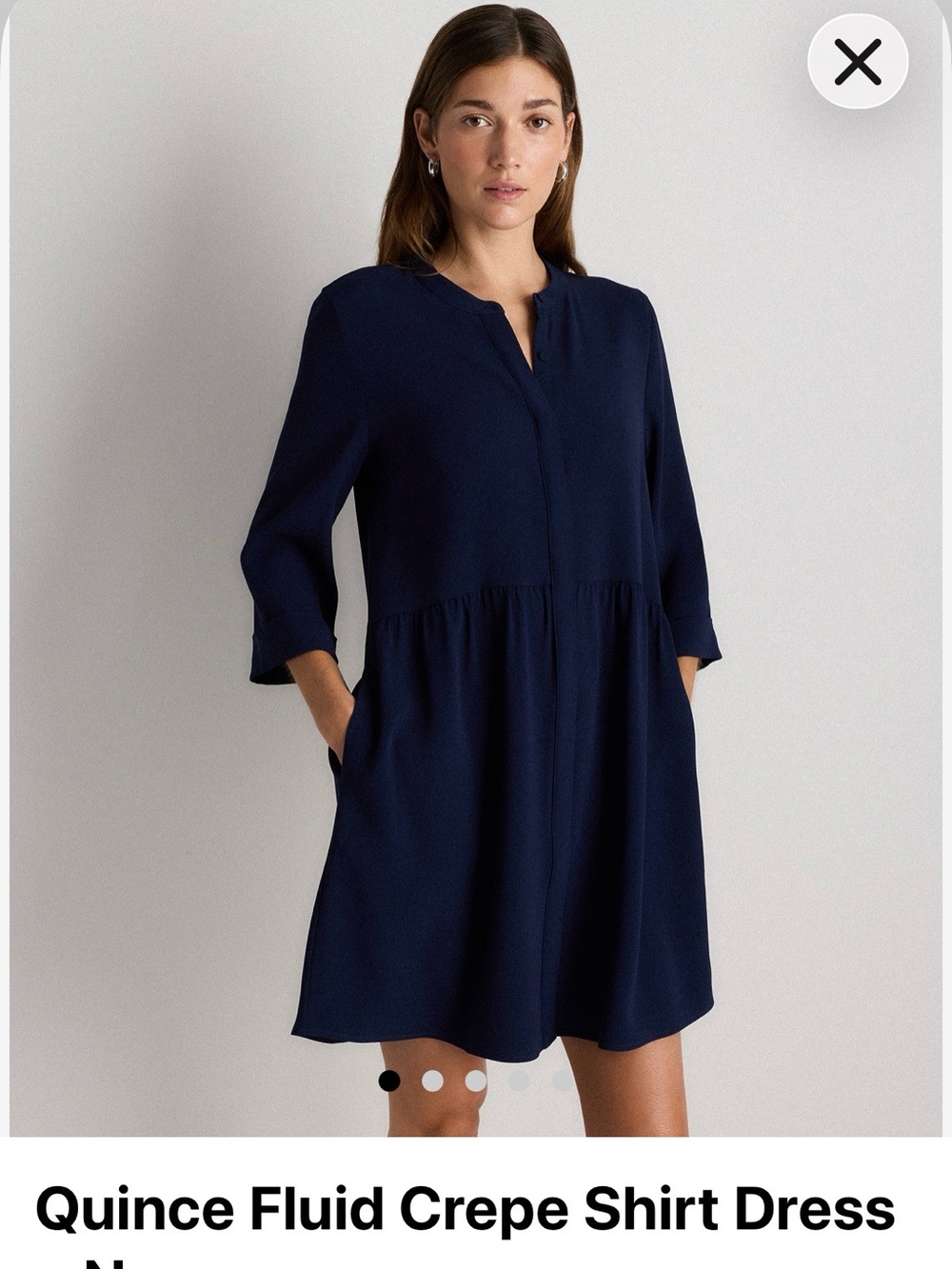 QUINCE STRETCH CREPE SHIRT DRESS – NAVY Blue
